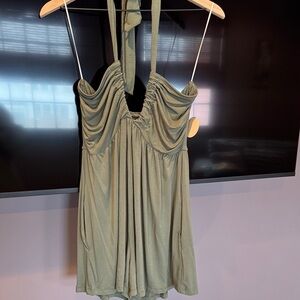 Elegant Olive Green Halter Dress